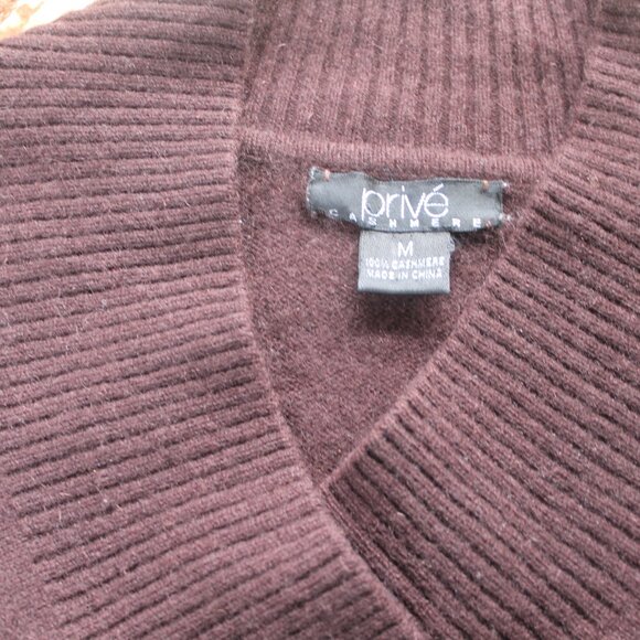 Cashmere Sweater Size Med "Prive" in chocolate Brown V neck with ribbing - Picture 6 of 10